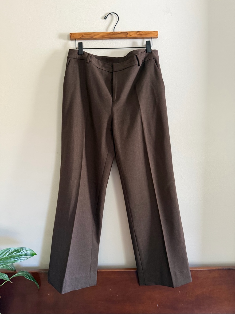 Lauren Ralph Lauren Pants Womens 10P Brown Stretch Wool Blend Straight Leg Dress
